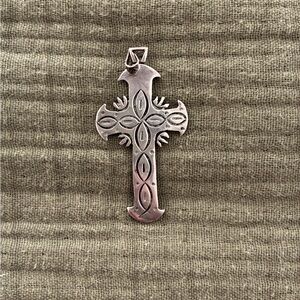 Sterling Silver Decorative Cross Pendant - Silver